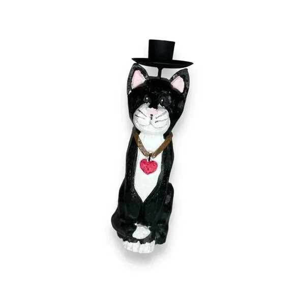 Vintage Hermitage Pottery Resin Cat Taper Candle Holder 1997 - Picture 1 of 8